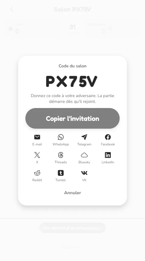 Salon en ligne de nim : le code à partager par e-mail, WhatsApp, Telegram et d'autres réseaux